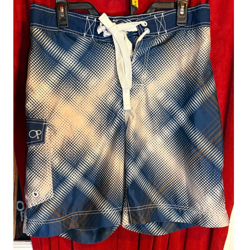Ocean Pacific Board Shorts Mens Medium Blue Good Geometric Dot Cargo Swim Trunks